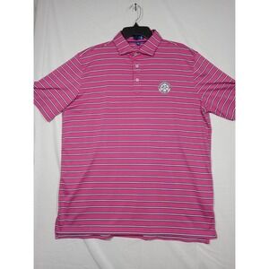 Stitch Golf Polo Shirt  Men's Large Pink‎ Striped Indiana Embroidery